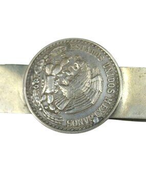 Vintage Mexican Peso Coin Silver Tone Money Clip Made in Mexico